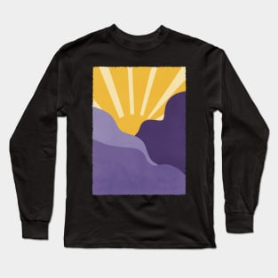 Purple Mountains and Sun Landscape Illustration Long Sleeve T-Shirt